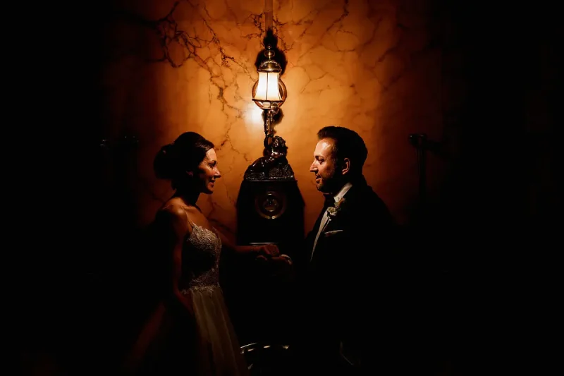 Cool artistic photo of a bride and groom at a winter wedding - artistic wedding photography by ARJ Photography®