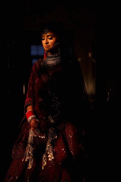 Striking fashion inspired portrait of an Indian bride at sunrise - incredible wedding portraits by ARJ Photography®