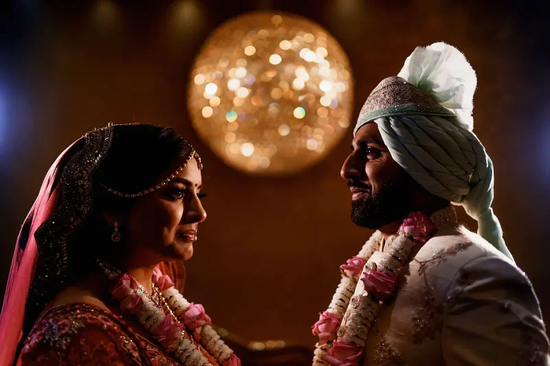 A creative portrait of an Indian couple after their Hindu wedding - Unique Indian wedding photos by ARJ Photography®